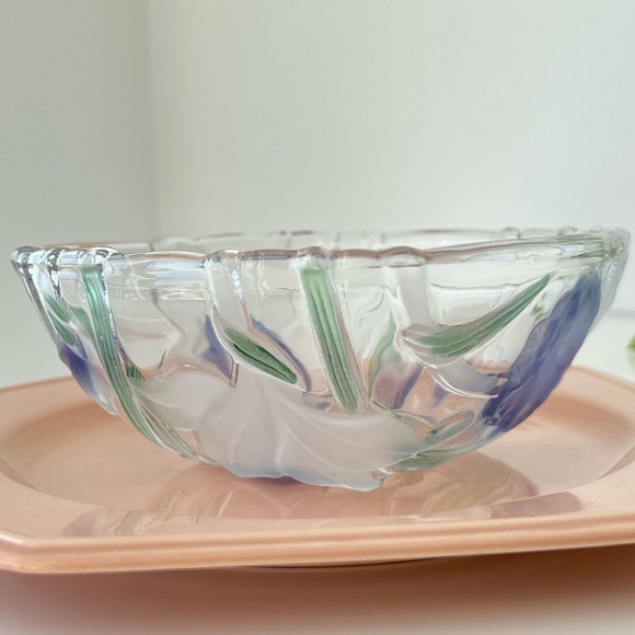 Vintage set of two glass flower print bowls salad bowls dessert bowls - Picture 5 of 12